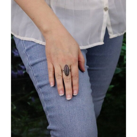 Sterling Silver Natured Gray and Red Moss Agate Ring Size 8 - Picture 4 of 8